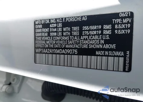 2021 Porsche Cayenne from USA, damaged, VIN WP1AA2AYXMDA09075